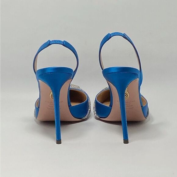 Aquazzura Gatsby Crystal-Embellished Satin Pumps size 39 - Picture 8 of 12